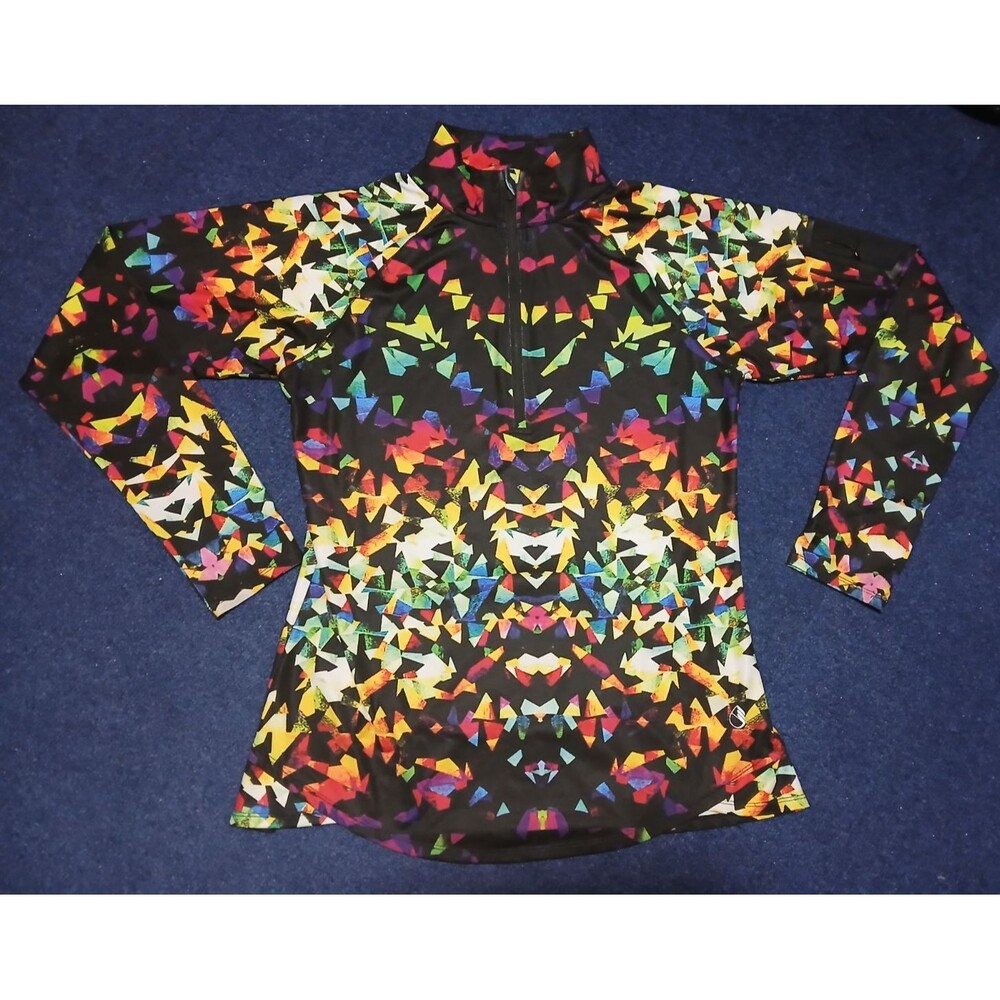 Icyzone Colorful Long Sleeve Athletic Running/Yoga Shirt Zipper Pockets XL